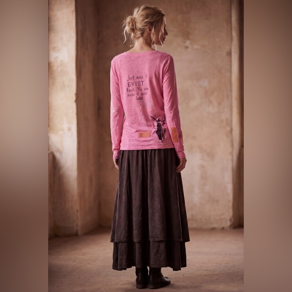 Pink Graphic Boho Long Sleeve Top - Picture 2 of 7